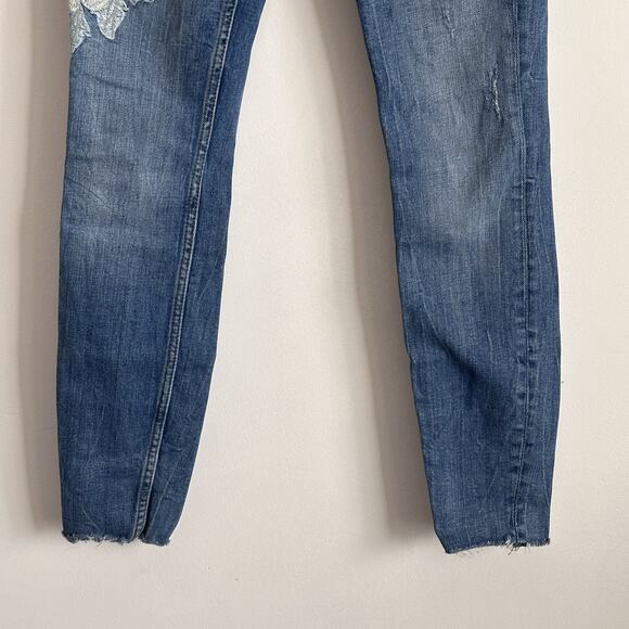 Zara Woman Jeans 2 Skinny 3D Roses Embroidered Ankle Trendy Boho Casual Blue - Picture 2 of 9